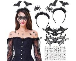 5-delige Halloween Steampunk Accessoires voor Vrouwen met Kanten Handschoenen, Venetiaanse Masker, Gothic Sieraden en Tattoo Stickers voor Cosplay en Feestjes