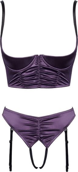 Cottelli Collection Open Lingerie Set in Gegolfde Look - Ondeugende Lingerie met Open Kruis en Verstelbare Jarretels - Maat 80C/M — thumbnail 2