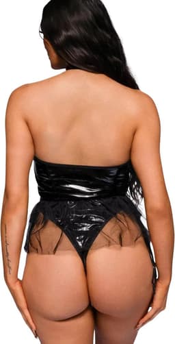 Sexy Lingerie Body – Erotisch jurkje – Rollenspel – Lak & Netstof – Latex & Datex – Kinky Mesh Bustier met Tule Rokje – Verleidelijk Fetish – Erotische Lingerie – BDSM – Lingerieset Dames – Sexy Lingerie – Festivallook – Bitch – Maat S, M, L, XL — thumbnail 3