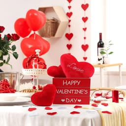 Houten Valentijnsdag Decoratieset met Pluche Harten en Rozenblaadjes — thumbnail 3