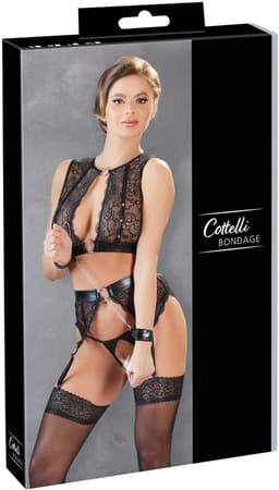 Cottelli Collection – Bondage Jarretel Set met Hand Boeien voor Onderdanig Genot – Maat XL – Zwart — thumbnail 1