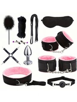 Oneay BDSM Extreme Bondage Set - 11 Delig -SM Handboeien - Zweep / Veer / Tepelklemmen - Sex Toys voor Koppels - Seksspeeltjes voor mannen en vrouwen - Sex Pakket en Toys - Roze — thumbnail 1