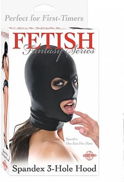 Pipedream Fetish Fantasy Masker Spandex 3 Hole Hood zwart — thumbnail 4