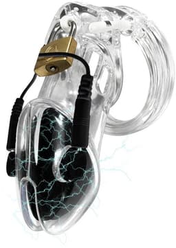 Electro Cock Cage - Peniskooi - Kuisheidskooi - BDSM - Transparant - Met slot - Electro seks - 3 maten cockringen — thumbnail 7