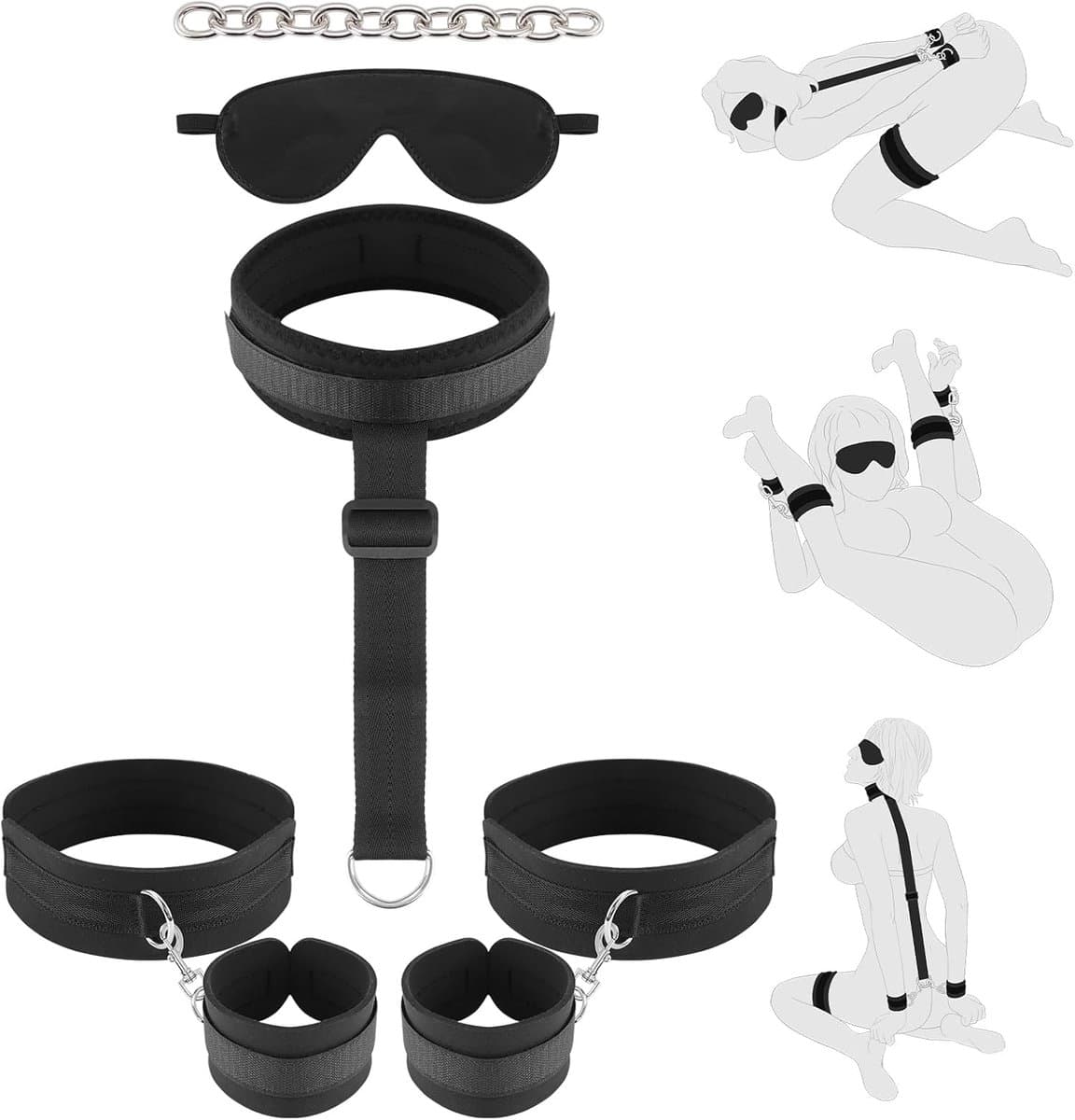 DOWO® - BDSM Extreme Bondage Set - SM Handboeien - Enkelboeien - Halsband- Sex Toys voor Koppels - Seksspeeltjes voor vrouwen - Sex Pakket en Toys - 7 Delig — afbeelding 1