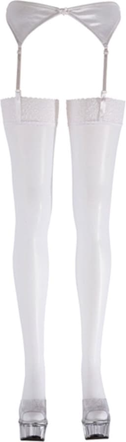 Cottelli Collection – Jarretel Kousen met Sexy Motief Langs Rand voor Onschuldig Uitstraling – Maat XL – Wit — thumbnail 6