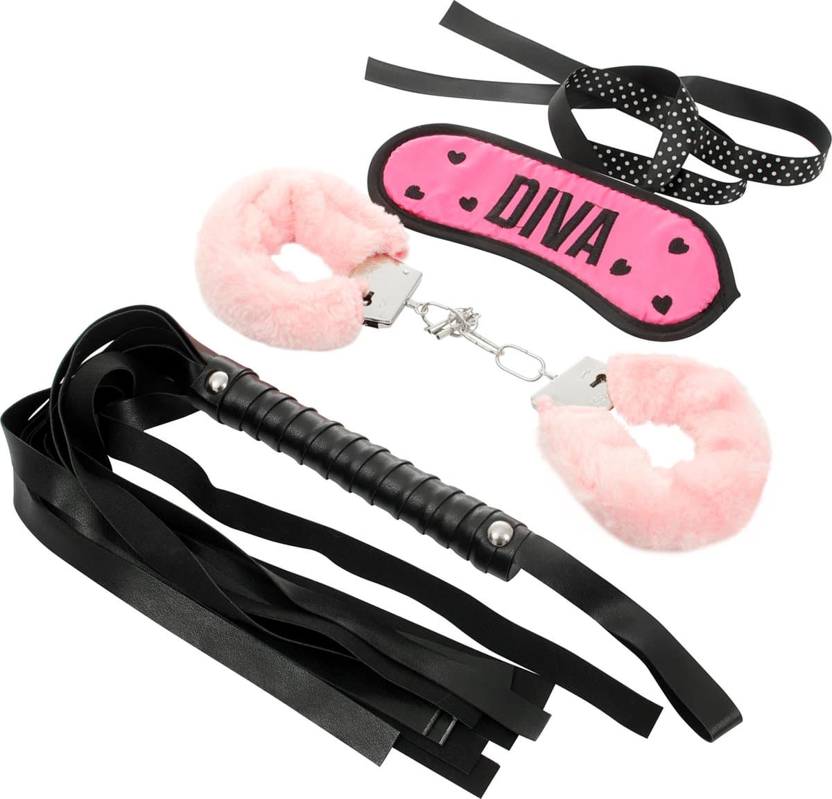 Banoch | La Diva hot pink bondage | blinddoek, zweepje en handboeien — afbeelding 1
