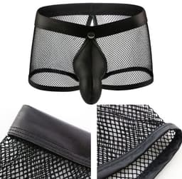 Zwarte Sexy Boxershort Heren – Mesh Heren Lingerie met Open Achterkant & Afneembaar U-Zakje — thumbnail 5