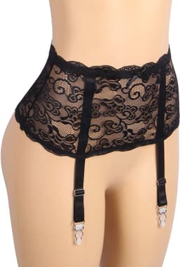 Zeloria Erotische Lingerie Jarretelgordel met Bijpassende Slip – Luxe Kant – Zwart – XS/S — thumbnail 9