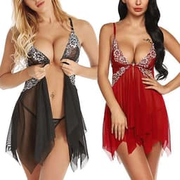 Super Sexy nachtjurk+ string - babydoll jurk- babydoll nachtjapon van kant versierd met bloemetjes patroon-babydoll nachtjapon-- babydoll lingerie — thumbnail 5
