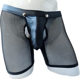 BamBella® L/XL open kruis Boxer short kant voor mannen - doorzichtig BDSM Erotische Sexy Lingerie lang Heren - Zwart mannen ondergoed slip — thumbnail 1