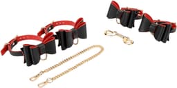 BDSM Luxe Etui - Luxe Leren Reistas - 8-delige set - kinky - rood/zwart bdsm - Handboeien - Enkelboeien - ball gag - zweep - Blinddoek — thumbnail 5