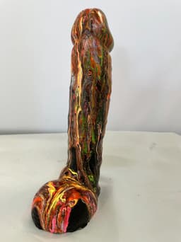 Handbeschilderde Piemelkunst van Keramiek Gips – Uniek Kunstobject – 18,5 cm – Cadeau & Decoratie - zwart/neon — thumbnail 1