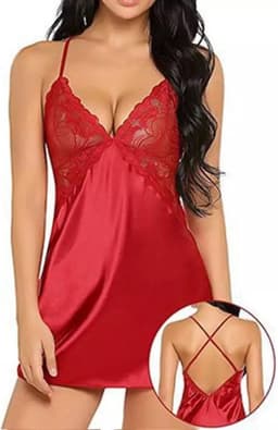 LOUZIR Satijnen nachtjurk- sexy lingerie- nachtjapon- Nachtkleding- rood — thumbnail 2