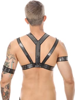 Sexy Heren Harnas met Zilveren Details – Borst - Bondage Lingerie - Mannen - One Size - Feest — thumbnail 3