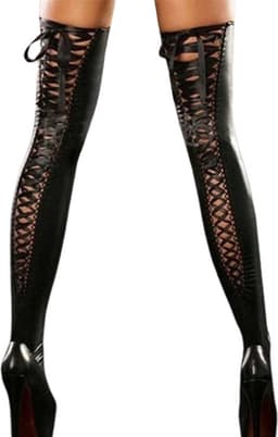PU Lederen BDSM kousen - Wetlook - Inclusief veters - Sexy stocking - One size - Erotische sokken - Hold-up — thumbnail 1