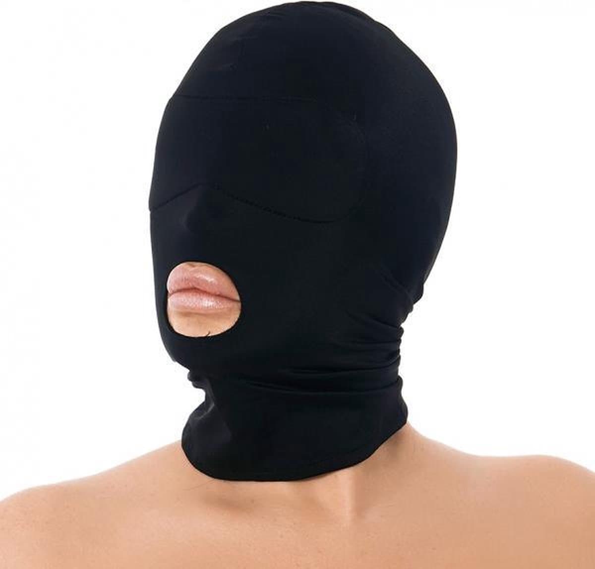 Rimba Bondage Play - Hood - Hoofdmasker Uit Elastische Stof Met Open Mond - Zwart — afbeelding 1