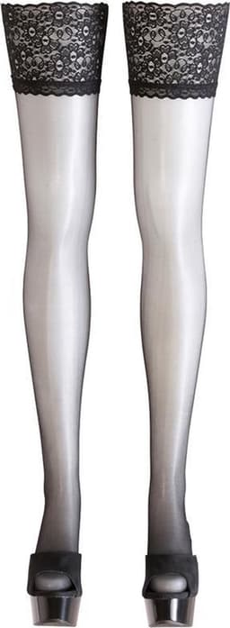 Cottelli Collection – Zelf Dragende Kousen met Kanten Rand voor Sexy Look – Maat XS – Zwart — thumbnail 1