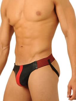 Leren jockstrap zwart/rood maat large — thumbnail 1
