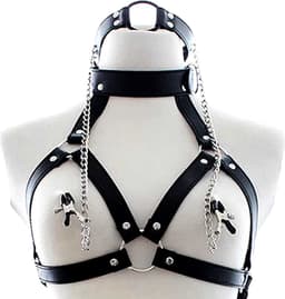 PU Lederen bondageharnas - Tepelklemmen en gag - Volledig verstelbaar - BDSM Speelgoed - Unisex — thumbnail 1