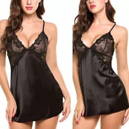 LOUZIR Satijnen nachtjurk- sexy lingerie- nachtjapon- Nachtkleding- zwart — thumbnail 7