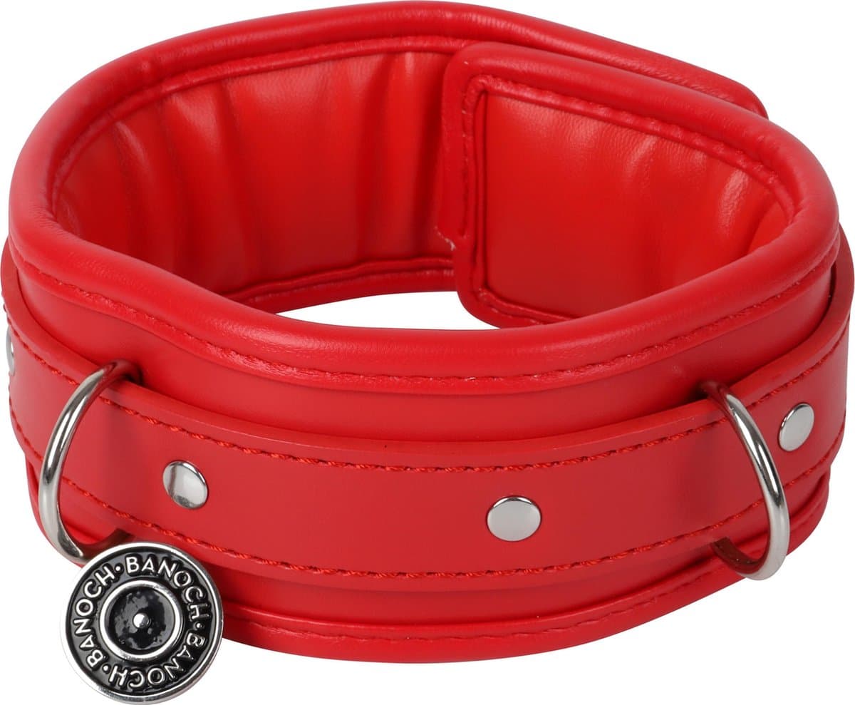 Banoch - Collar & leash Red - Halsband en Riem - Rood met zilver - bdsm — afbeelding 1