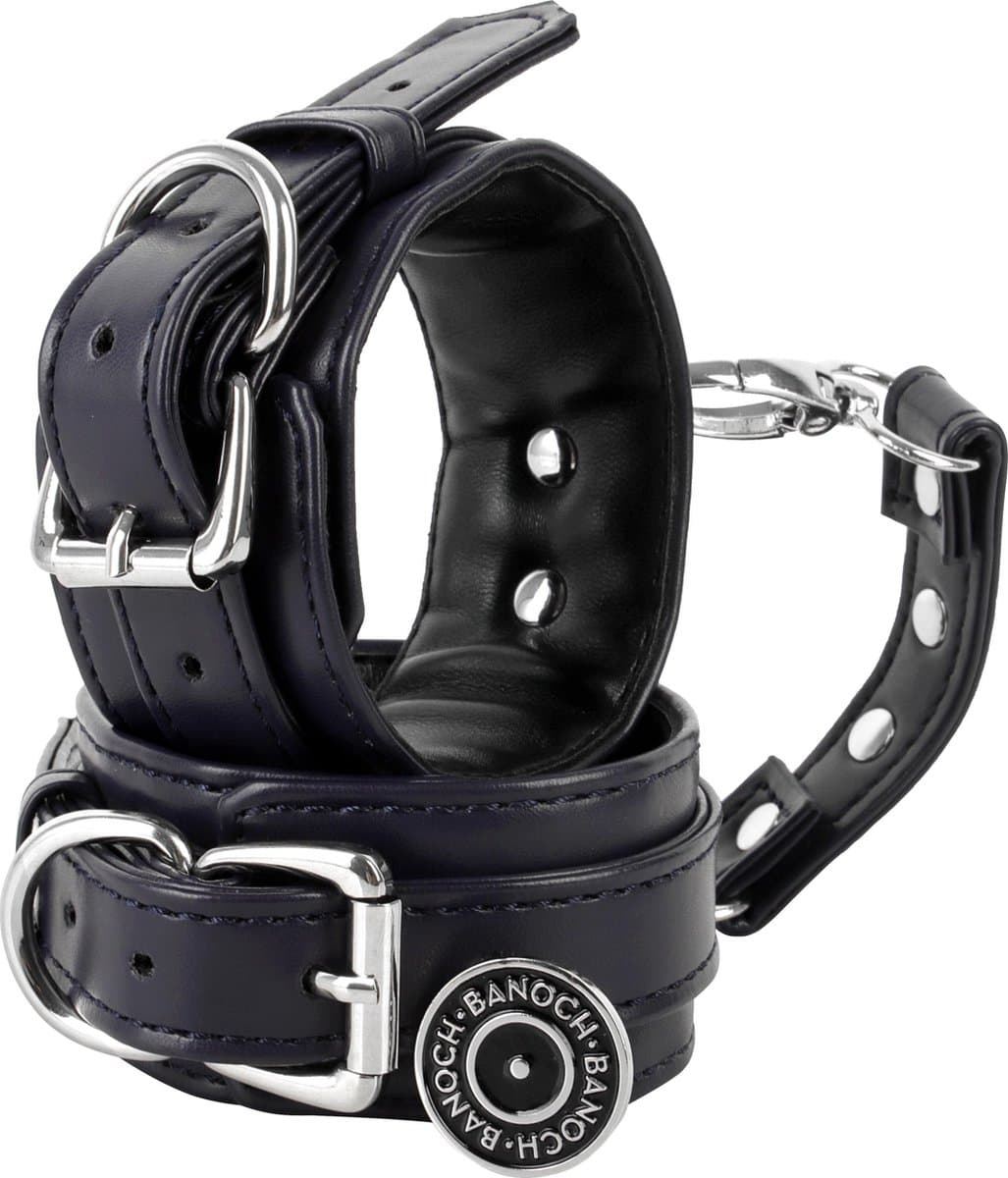 Banoch | handboeien van pu leer | blauw - zwart / zilver | bondage — afbeelding 1