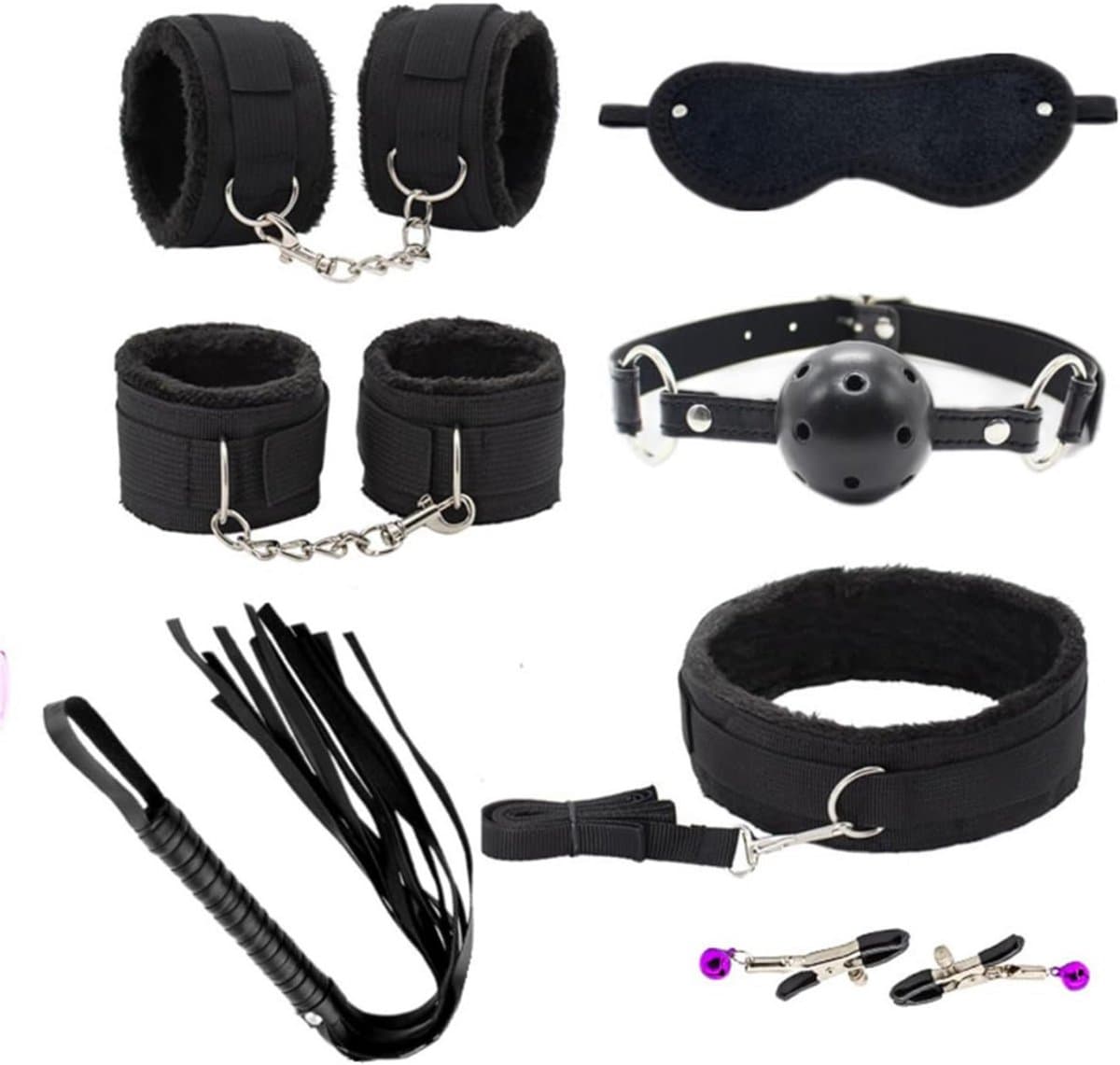 Sex Toys voor Koppels - 8 Delen Set - SM Pakket - Bondage - Vastbinden - Kit - Startset - Handboeien - Zwart BDSM — afbeelding 1