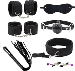 Sex Toys voor Koppels - 8 Delen Set - SM Pakket - Bondage - Vastbinden - Kit - Startset - Handboeien - Zwart BDSM — thumbnail 1