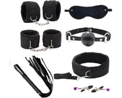 Sex Toys voor Koppels - 8 Delen Set - SM Pakket - Bondage - Vastbinden - Kit - Startset - Handboeien - Zwart BDSM