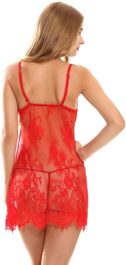 Prachtige complete Sexy NachtJurk met String, Nachtmode, sexy Lingerie,Sexy Pyjama dames babydoll, Nachtjapon "Rood",maatM — thumbnail 5