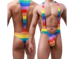 Sexy Heren Bodysuit - Jockstrap G-String Ondergoed in Regenboog Kleuren - Pride Lingerie Mankini voor Mannen - Maat M