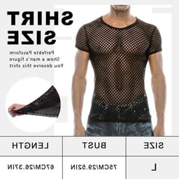 Korte Mouw Mesh Fishnet T-Shirt voor Mannen - Fitted Muscle Top voor Zomer, Club en Workout - Sexy en Transparant Crop Top met Ronde Hals — thumbnail 5