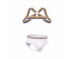 Barcode Berlin Multipack 1x Backless Brief Pride White + 1x Pride Harness White - MAAT L - Erotisch Heren Ondergoed - Slip voor Man - Sexy mannen Slip