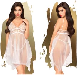 Penthouse Lingerie Naughty Doll - Erotische Babydoll - Maat S/M - Wit — thumbnail 12