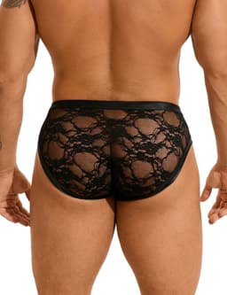 Sexy heren slips van leer en kant - maat M/L - BDSM - black sexy leather lace men underwear - clubwear heren latex ondergoed erotiek mannen — thumbnail 3