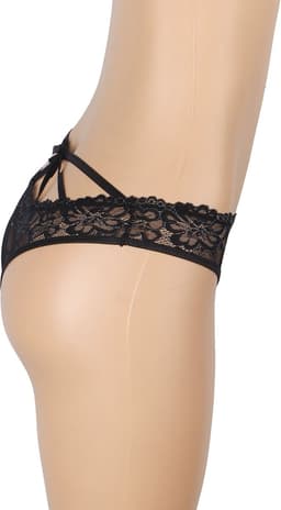 Zeloria Kanten Slip met Open Kruis en Strikdetail – Zwart – Dames Lingerie Slip met Bandjes – L — thumbnail 7