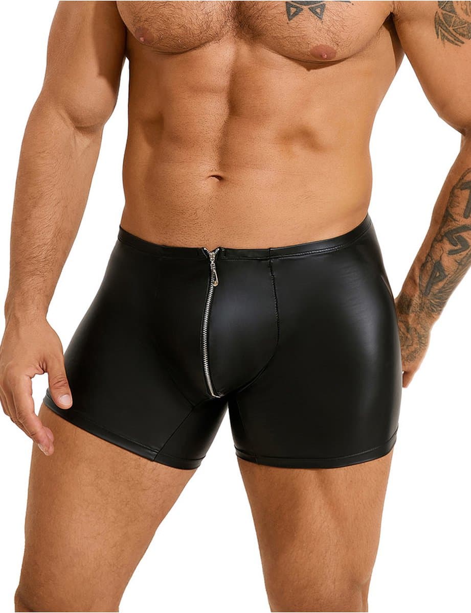 PleazureX leren boxer met rits kruis - Sexy - Heren ondegoed - onweerstaanbaar - heren lingerie - Maat L — afbeelding 1