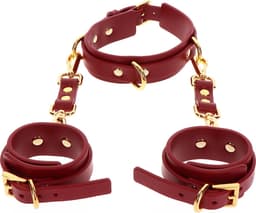 Luxe Bondage Set met halsband en handboeien - BDSM Collar and Wrist Cuffs - Gemaakt van PU-leer en Nikkelvrij metaal - Bondage en SM speeltje - Seksspeeltje - Sex Toy voor hem en haar — thumbnail 2