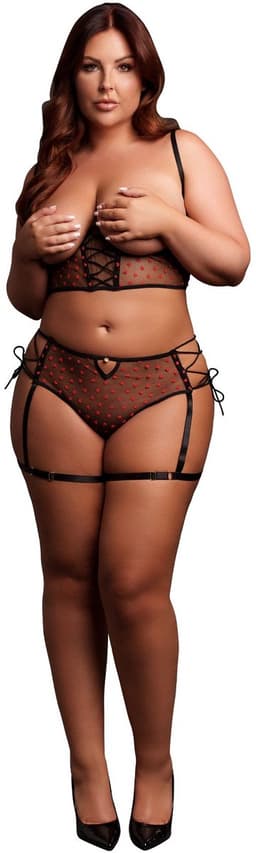 Two Piece Set with Underwired Open-Cup Bra and Panty with Laced Up Details - Plus Size - Black — thumbnail 5
