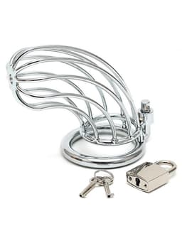 Rimba Bondage Play - Kuisheidskooi - Verchroomde Metalen Peniskooi Met Hangslot - Gaasvormig - One Size — thumbnail 2