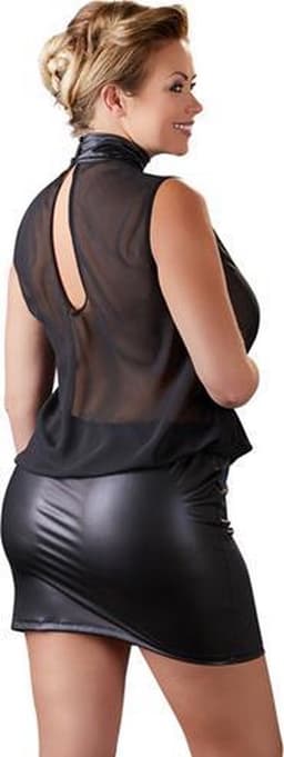 Cottelli Plus Size – Sexy Licht Transparante Mini Jurk met Brede Wetlook Ondergedeelte – Maat 2XL - Zwart — thumbnail 4