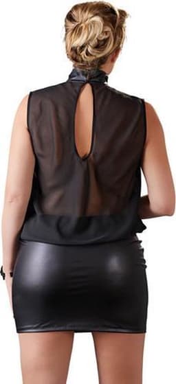 Cottelli Plus Size – Sexy Licht Transparante Mini Jurk met Brede Wetlook Ondergedeelte – Maat 2XL - Zwart — thumbnail 5