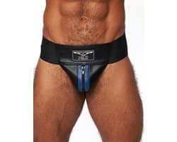 Mister b leather premium jockstrap black/Blauw Large
