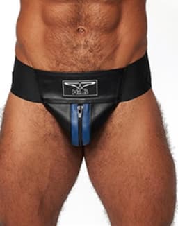 Mister b leather premium jockstrap black/Blauw Large — thumbnail 1