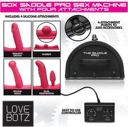 LOVE BOTZ - 50X Saddle Pro Sex Machine met 4 Opzetstukken - Zwart — thumbnail 6