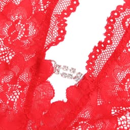 Sexy Lingerie - Erotische Rode Glamour Body Kant met Decolleté - Stras steentjes - Open Kruis - Sexy Teddy - Erotiek - Valentijnsdag - Kleur Rood - Maat M — thumbnail 5
