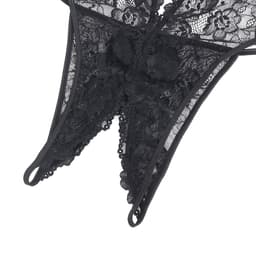 Sexy Lingerie - Erotische Zwarte Glamour Body Kant met Decolleté - Stras steentjes - Open Kruis - Sexy Teddy - Erotiek - Valentijnsdag - Kleur Zwart - Maat XS-S — thumbnail 4