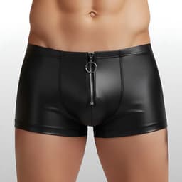 Heren BDSM Boxershort met Ritssluiting Zwart - PU Leder - Sexy Herenondergoed - Maat L | LS313 — thumbnail 1
