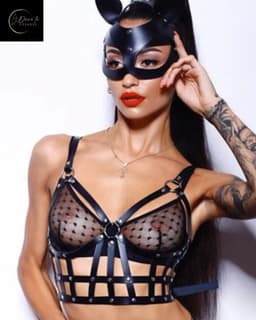 Sexy Lingerieset – Complete Bondageset – Inclusief Masker, Body, Jarretelgordel met Been Straps – Zwart – BDSM – Fetish Lingerie – PU Leer – B.I.T.C.H. – Wasteland – Sexy Lingerie – Kinky Lingerie – Erotische Lingerie – Dare to Undress – One Size — thumbnail 6